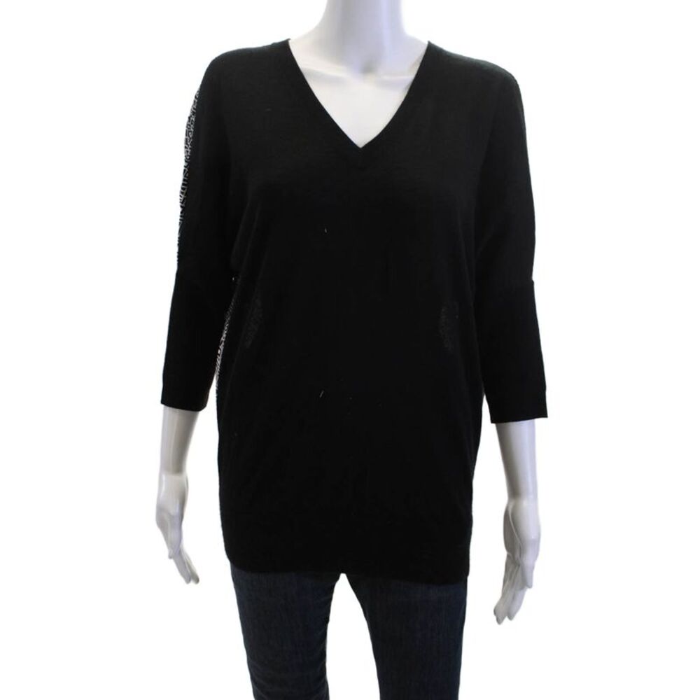 Derek Lam Women Black Aztec Geometric V-Neck Pullover Sweater Size M